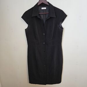 Calvin Klein Dress Black Button Down Collar Neutral Business Casual